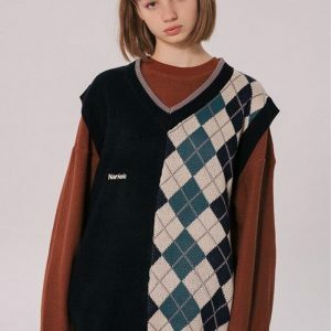 Dark Academia Argyle Sweater Vest - Aesthetic Preppy Layering Essential