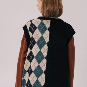 Dark Academia Argyle Sweater Vest - Aesthetic Preppy Layering Essential