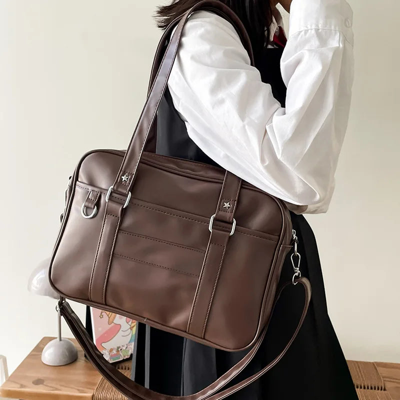 Dark Academia Faux Leather Messenger Bag for Aesthetic Fashion Lovers