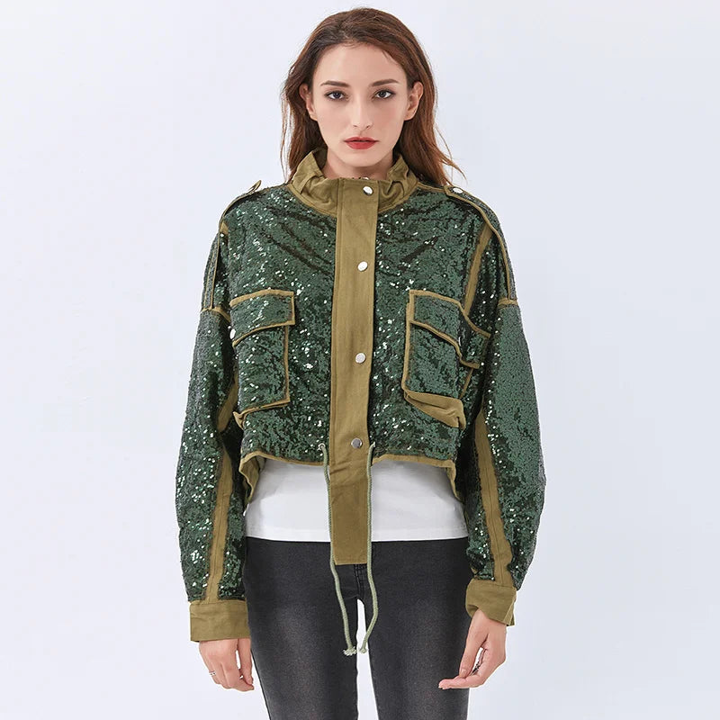 Disco Cowgirl Sequined Zip-Up Jacket for Y2K Aesthetic Fashion Lovers