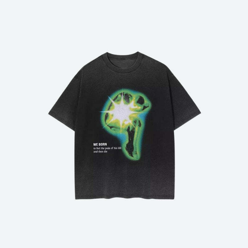 Distressed Green Human Figure Printed Tee - Y2K Aesthetic Fashion