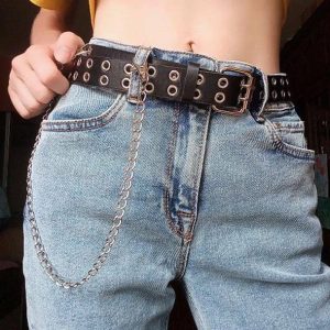 Edgy Double Hole Chain Belt for Y2K Fashion & Aesthetic Outfits