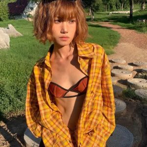 Embroidered Tasseled Plaid Shirt - Y2K Aesthetic Coquette Style