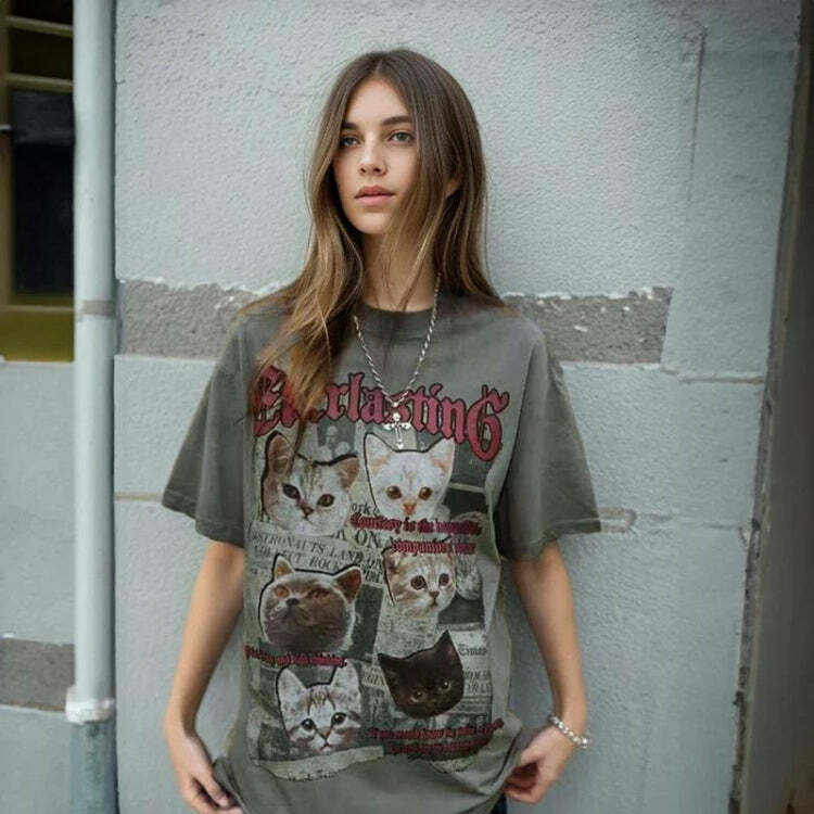 Everlasting Cats Tee: Y2K Aesthetic, Grunge Style, and Coquette Vibes