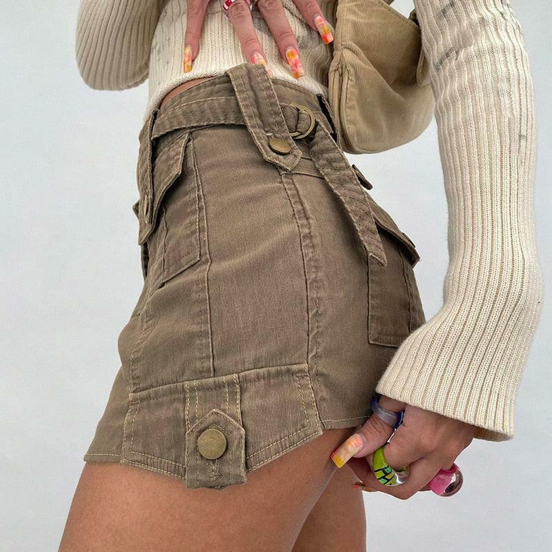 Fairy Grunge Aesthetic Cargo Mini Skirt with Ruffles and Pockets