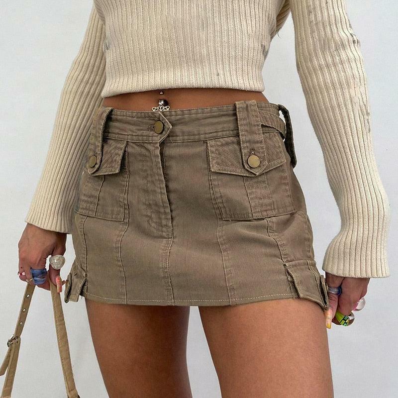 Fairy Grunge Aesthetic Cargo Mini Skirt with Ruffles and Pockets