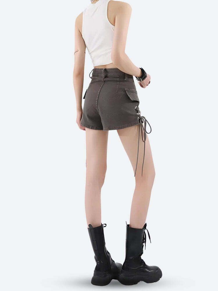 Fairy Grunge Aesthetic Cargo Shorts with Ruffle Details and Pockets