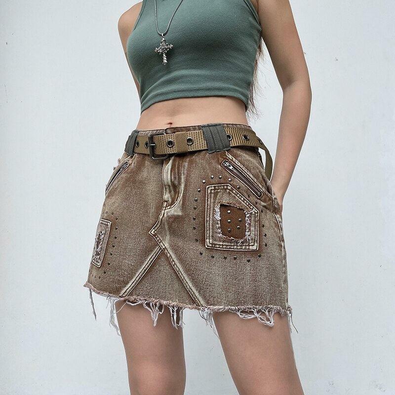 Fairy Grunge Distressed Patchwork Mini Skirt for Aesthetic Coquette Style