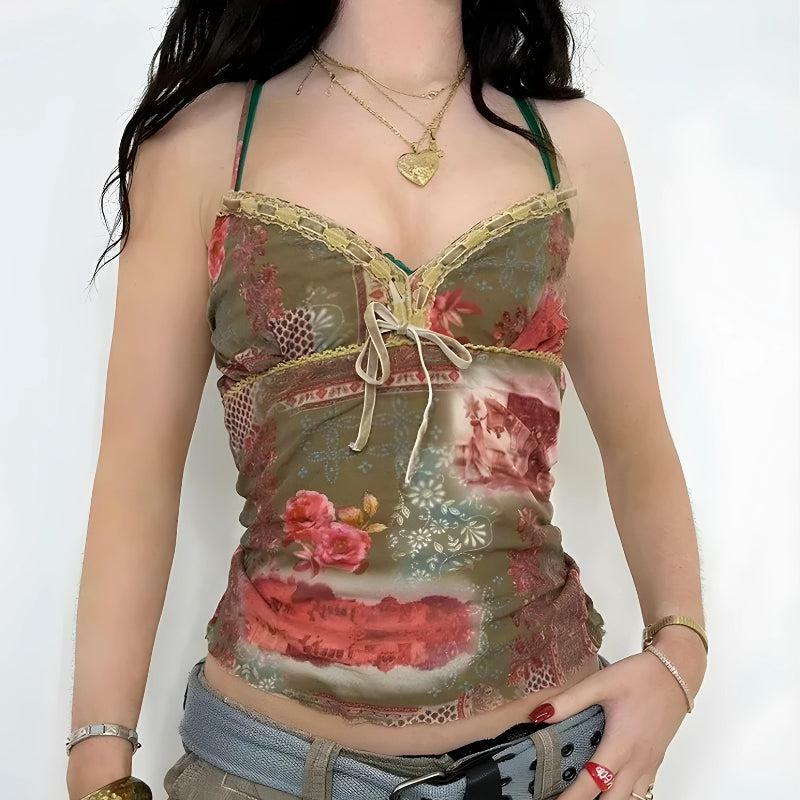 Fairy Grunge Floral Top: Aesthetic Coquette Style for Y2K Vibes