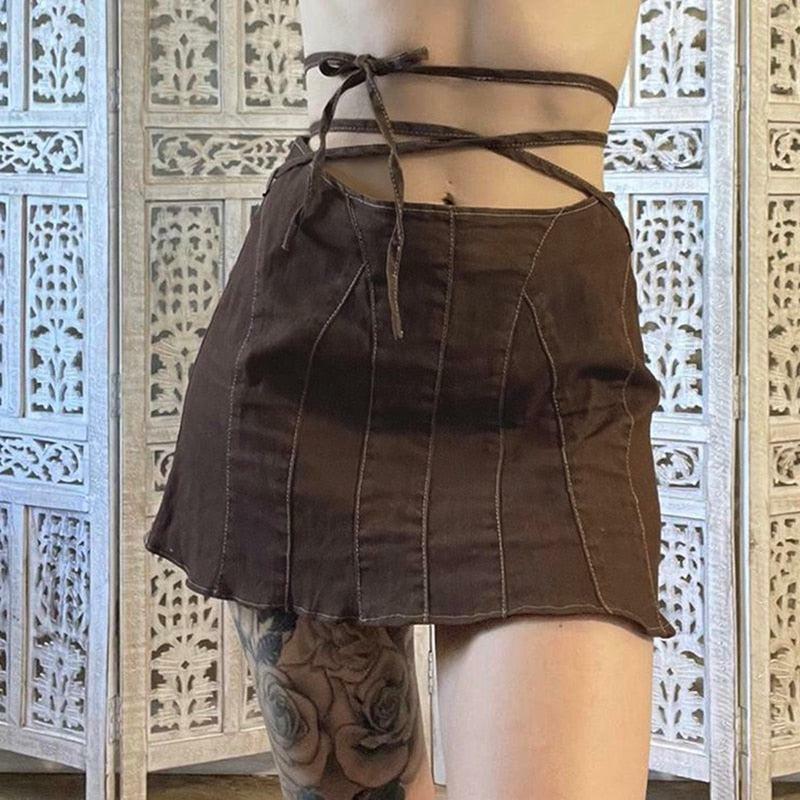 Fairy Grunge Lace-Up Mini Skirt with Ruffles and Aesthetic Vibes