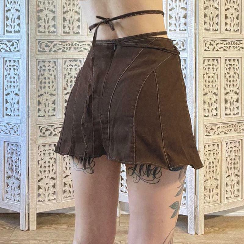 Fairy Grunge Lace-Up Mini Skirt with Ruffles and Aesthetic Vibes