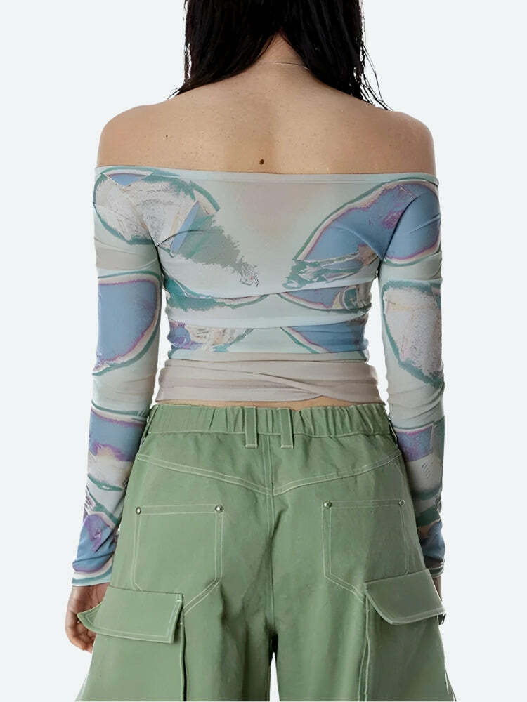 Fairycore Butterfly Mesh Top: Aesthetic Grunge Style for Y2K Fashion