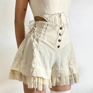 Fairycore Ruffled Lace-Up Shorts: Aesthetic Coquette Style for Y2K Vibes