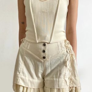 Fairycore Ruffled Lace-Up Shorts: Aesthetic Coquette Style for Y2K Vibes