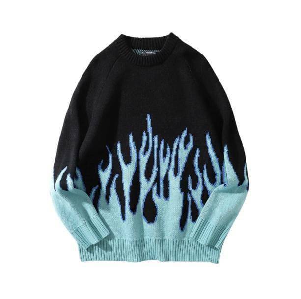 Fire Flames Sweater: Y2K Aesthetic Grunge Style for Trendy Outfits