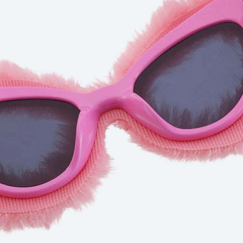 Fluffy Cat Eye Sunglasses - Y2K Aesthetic Accessory for Trendy Outfits