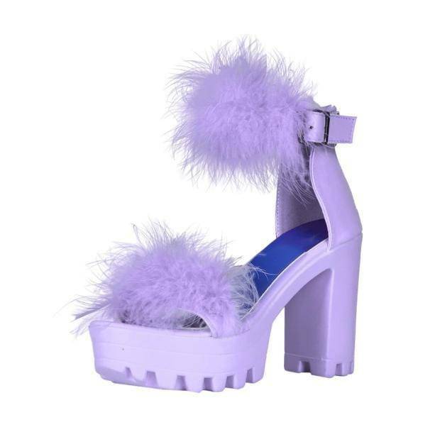 Fluffy Open Toe Party Shoes - Y2K Aesthetic, Coquette Style Footwear