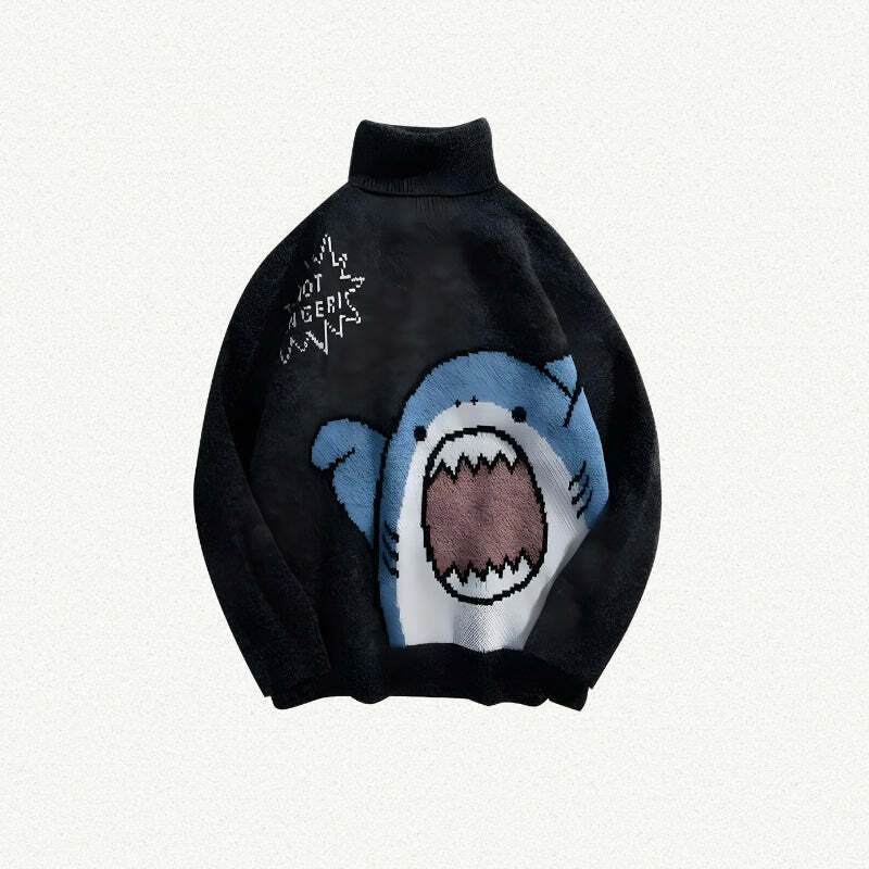 Funny Shark Knitted Sweater - Y2K Aesthetic, Cozy Grunge Style