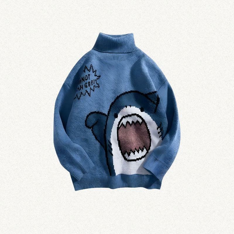 Funny Shark Knitted Sweater - Y2K Aesthetic, Cozy Grunge Style