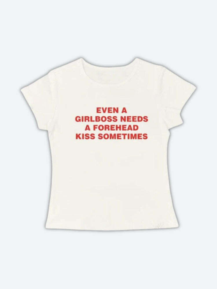 Girlboss Vibes: Y2K Aesthetic Tee with Forehead Kiss Design