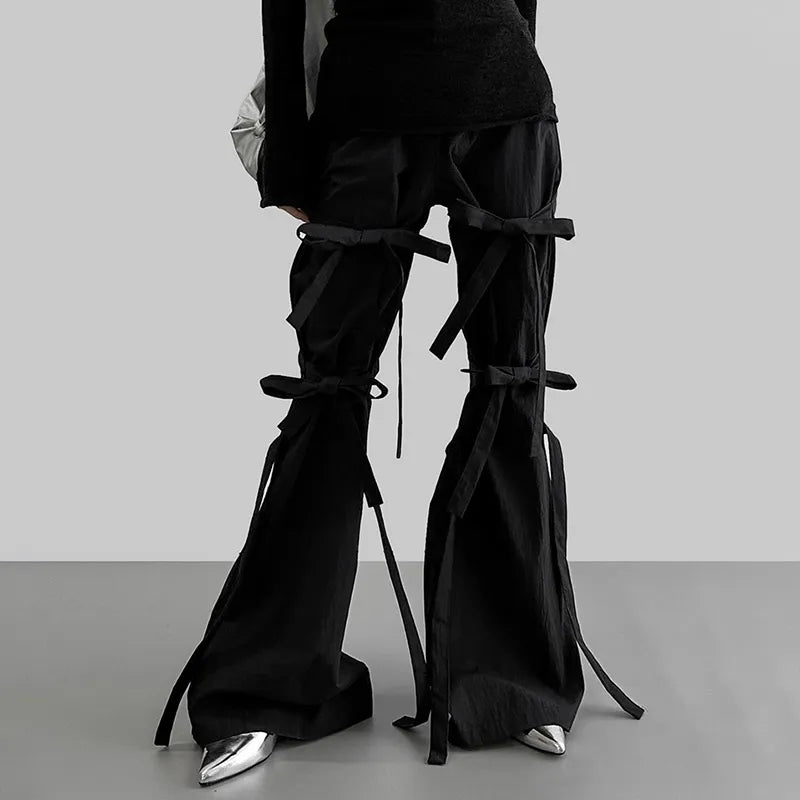 Gothic Lace-Up Flare Pants for Aesthetic Grunge and Y2K Fashion