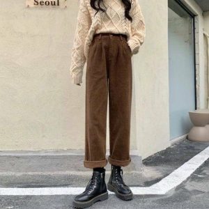 Grandmacore Aesthetic Corduroy Pants for Vintage-Inspired Style