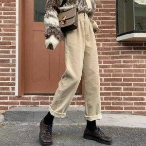 Grandmacore Aesthetic Corduroy Pants for Vintage-Inspired Style