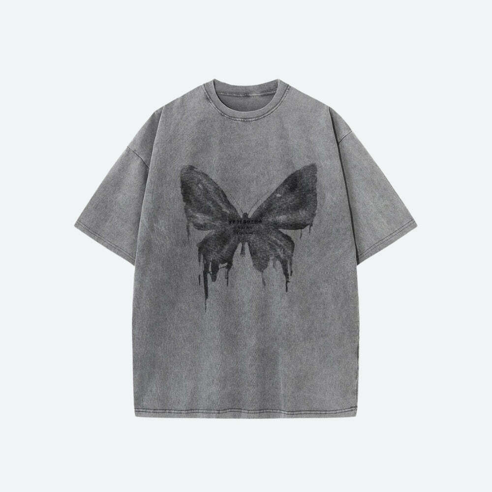 Grunge Distressed Butterfly Tee - Y2K Aesthetic Coquette Style Top