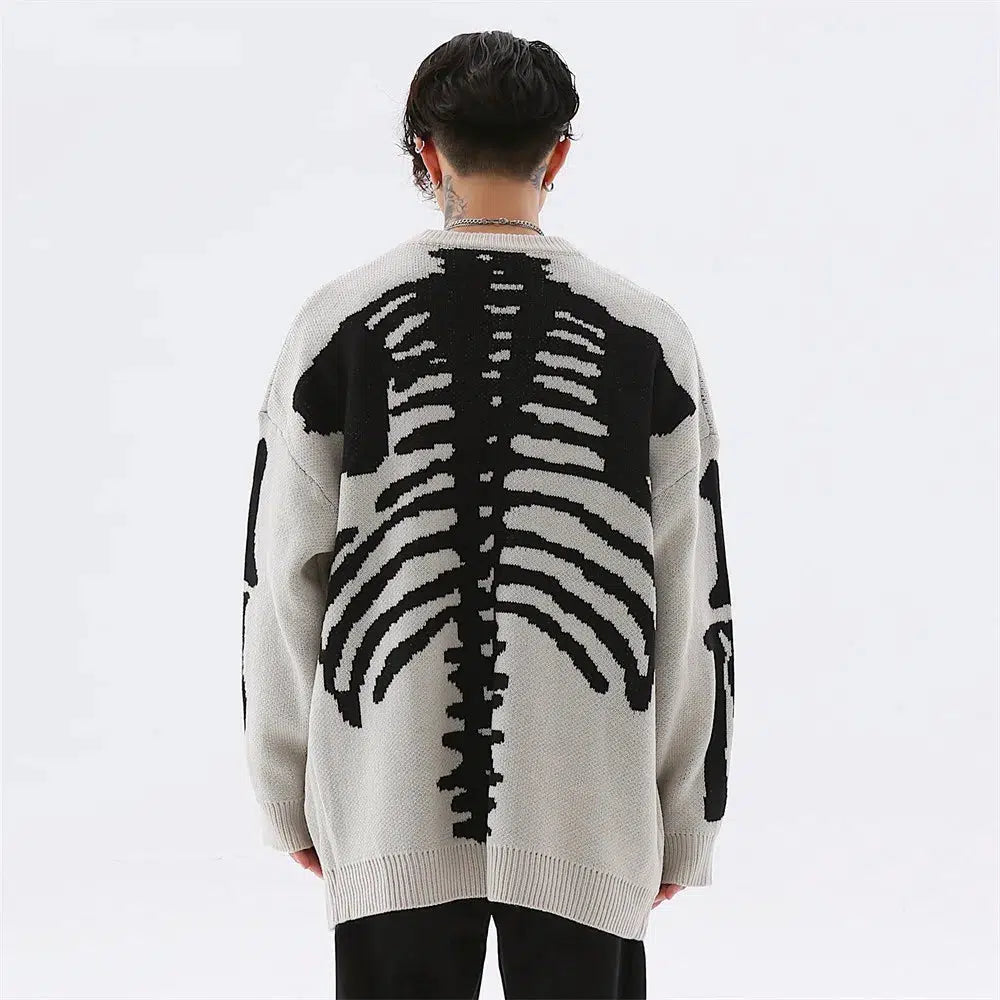 Grunge Skeleton Knitted Sweater - Y2K Aesthetic for Cozy Style