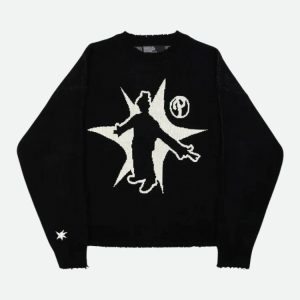 Grunge Starboy Distressed Knit Sweater - Y2K Aesthetic Fashion Essential