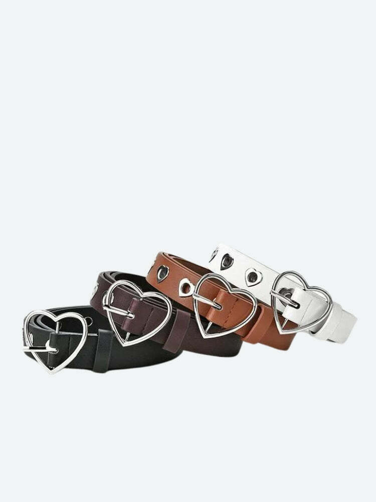 Heart Buckle Faux Leather Belt - Y2K Fashion Essential for Aesthetic Outfits