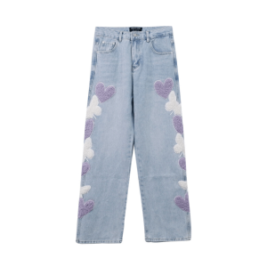 Heart Patchwork Straight Leg Jeans - Y2K Aesthetic Grunge Style