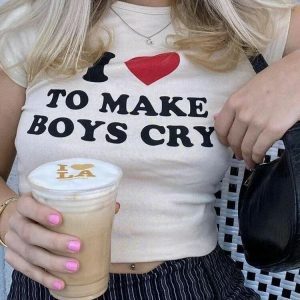 I Love To Make Boys Cry Tee - Y2K Aesthetic Coquette Style Top