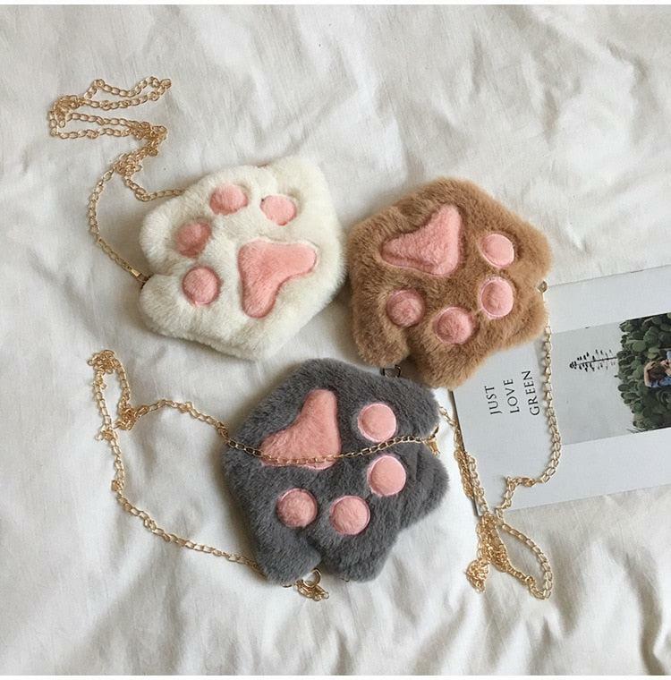 Kawaii Plush Paw Crossbody Bag - Cute Aesthetic Accessory for Y2K Fashion