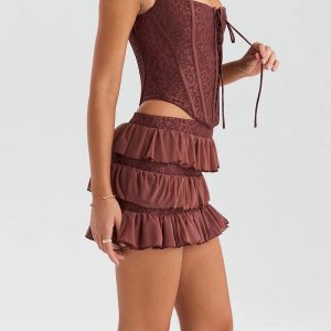 Lace Corset Top & Pink Ruffle Mini Skirt Set - Y2K Aesthetic Outfit