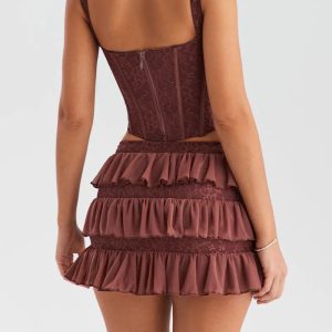 Lace Corset Top & Pink Ruffle Mini Skirt Set - Y2K Aesthetic Outfit