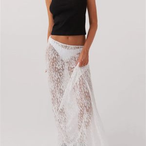 Lace Sheer Low Rise Maxi Skirt - Y2K Aesthetic Coquette Fashion Essential