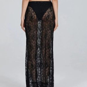 Lace Sheer Low Rise Maxi Skirt - Y2K Aesthetic Coquette Fashion Essential