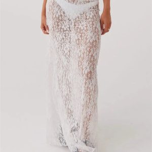 Lace Sheer Low Rise Maxi Skirt - Y2K Aesthetic Coquette Fashion Essential