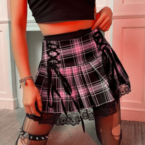 Lace-Up Plaid Skirt: Y2K Fashion Meets Aesthetic Coquette Style