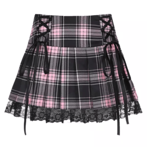 Lace-Up Plaid Skirt: Y2K Fashion Meets Aesthetic Coquette Style