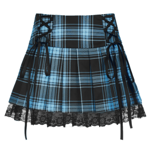 Lace-Up Plaid Skirt: Y2K Fashion Meets Aesthetic Coquette Style