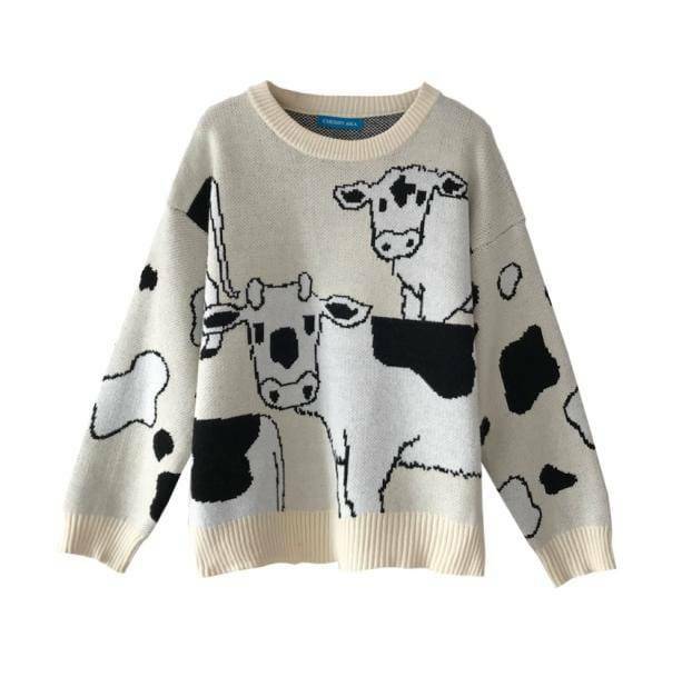 Lazy Cow Sweater: Y2K Aesthetic, Cozy Grunge Style for Trendy Looks