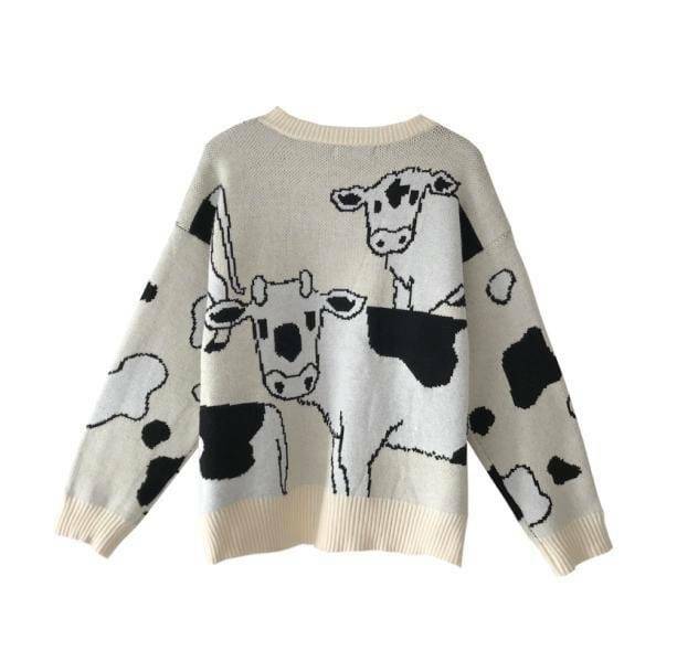 Lazy Cow Sweater: Y2K Aesthetic, Cozy Grunge Style for Trendy Looks