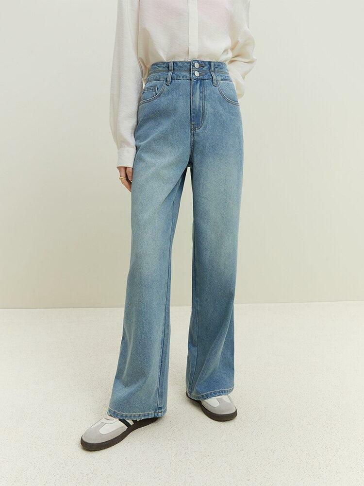 Light Washed Double Buttoned Jeans - Y2K Fashion Essential for Aesthetic Looks