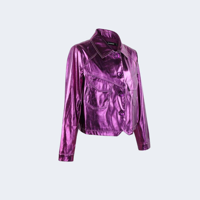 Metallic Fuchsia Faux Leather Jacket - Y2K Aesthetic Fashion Essential