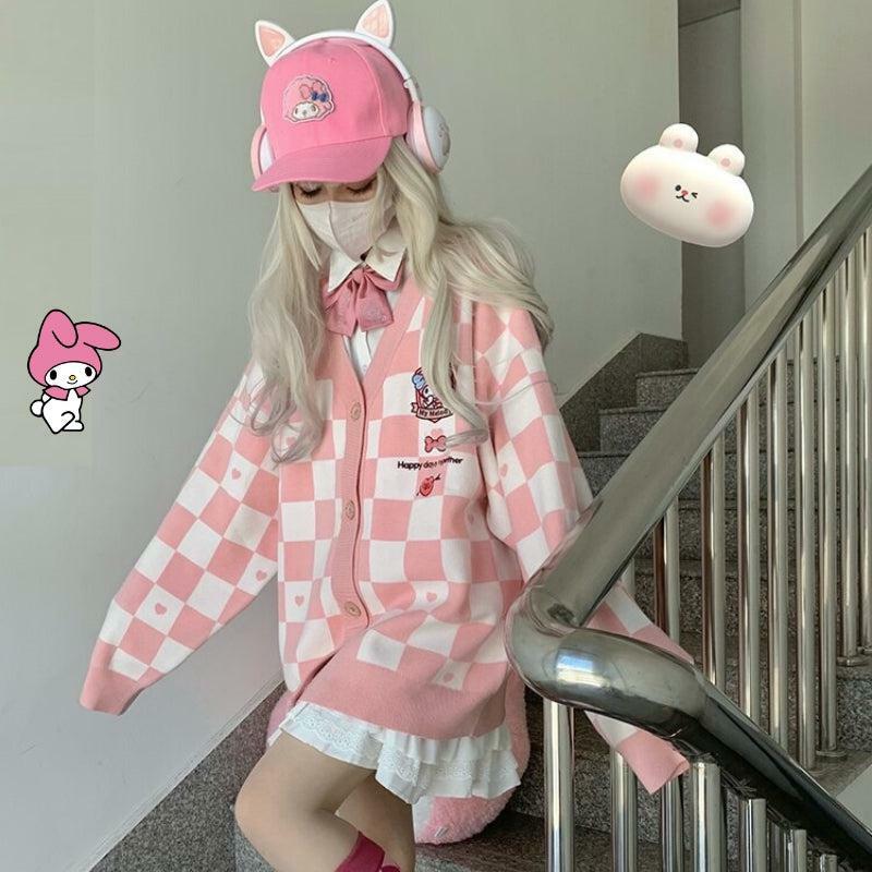 My Melody Buttoned Pink Cardigan - Y2K Aesthetic Coquette Style Top