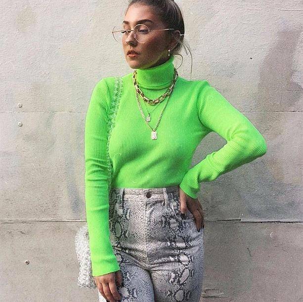 Neon Green Turtleneck: Y2K Fashion Essential for Aesthetic Outfits