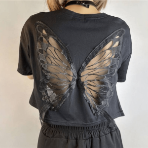 Open Back Butterfly Tee - Y2K Aesthetic, Coquette Style, Trendy Fashion