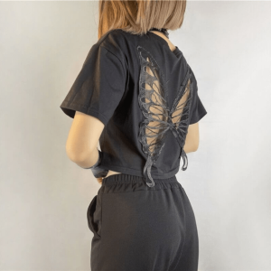 Open Back Butterfly Tee - Y2K Aesthetic, Coquette Style, Trendy Fashion